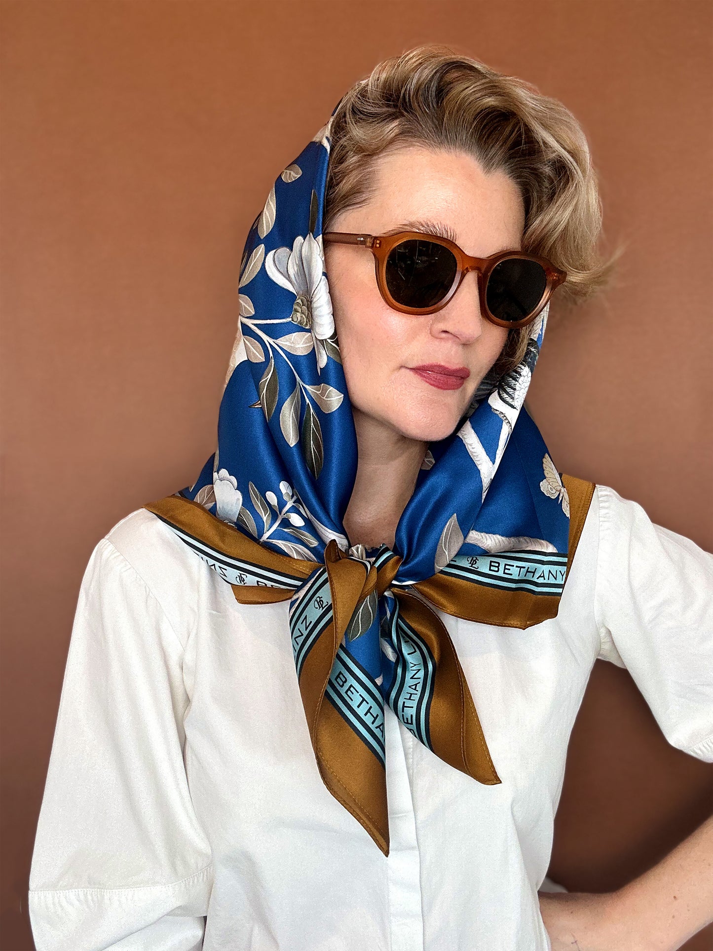 Camellia Silk Scarf- Caramel