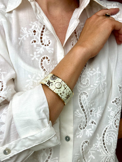 Milky Way Gold & Enamel Cuff Bangle- Ivory