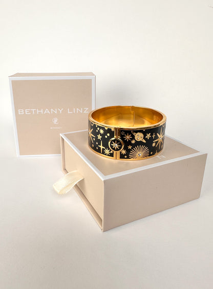 Milky Way Gold & Enamel Cuff Bangle- Black