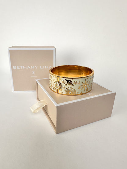 Milky Way Gold & Enamel Cuff Bangle- Ivory